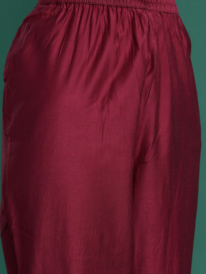 Dhiyona IE Floral Embroidered Pleated Thread Work Liva Kurta With Trousers & Dupatta