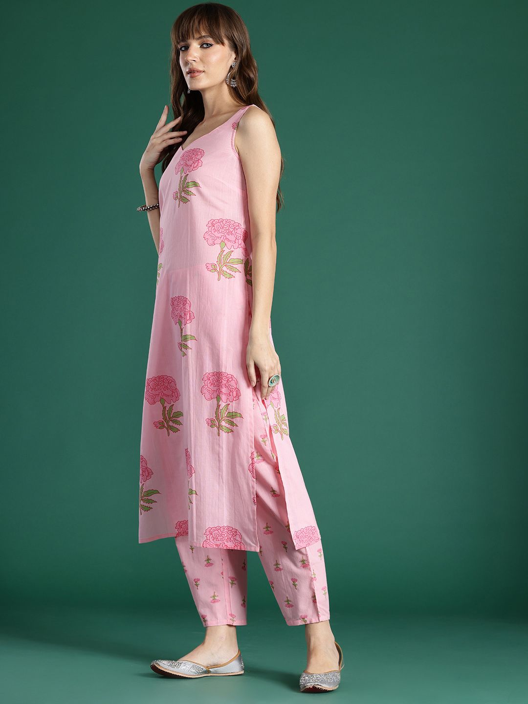 Floral Printed Pure Cotton Kurta with Trousers