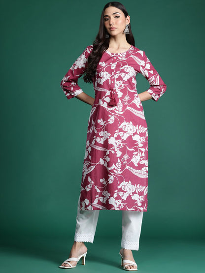 Dhiyona IE Floral Printed Pure Cotton Kurta
