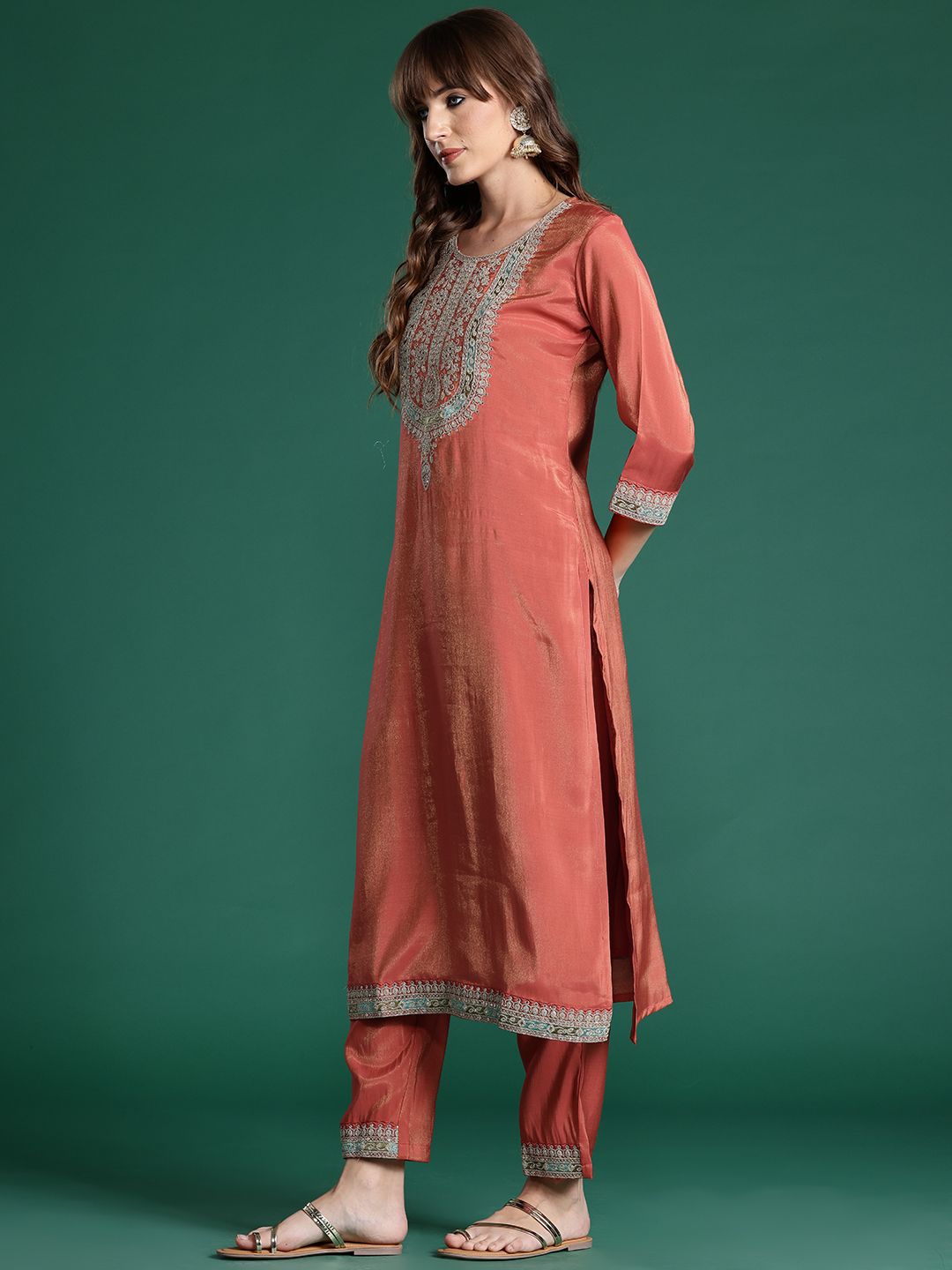 Ethnic Motifs Embroidered Sequinned Kurta with Trousers & With Dupatta