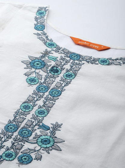 Dhiyona IE Floral Embroidered Thread Work Pure Cotton Kurta with Trousers & With Dupatta