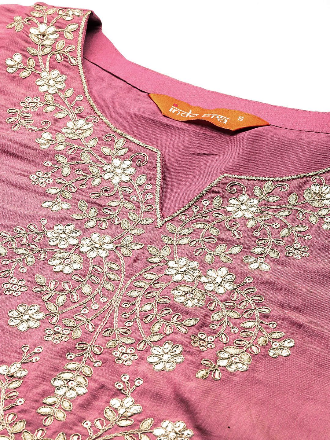 Dhiyona IE Ethnic Motifs Embroidered Gotta Patti Kurta with Trousers & Dupatta