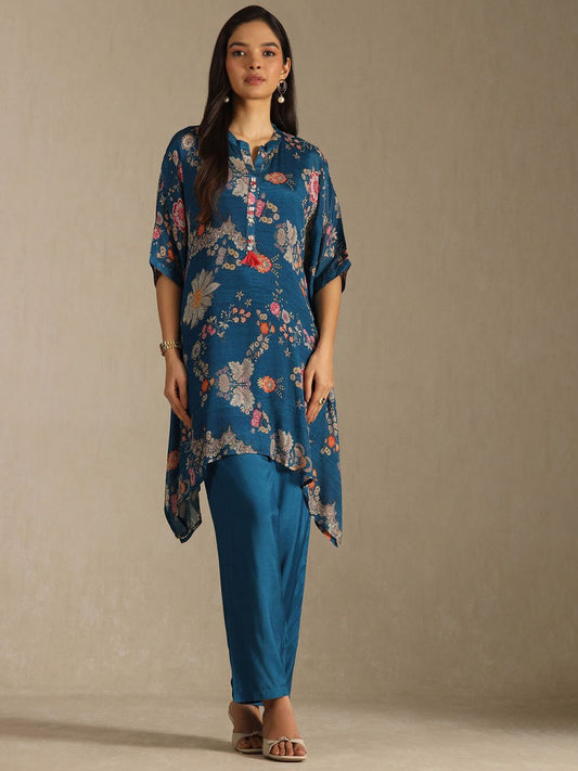 Dhiyona SO Women's Women Floral Printed Kaftan Kurta with Trousers
