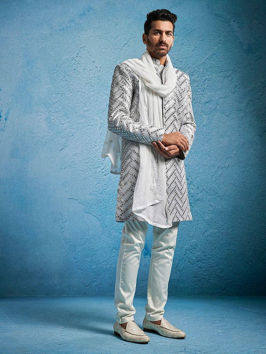 Men's Aqua Straight Sherwani Set