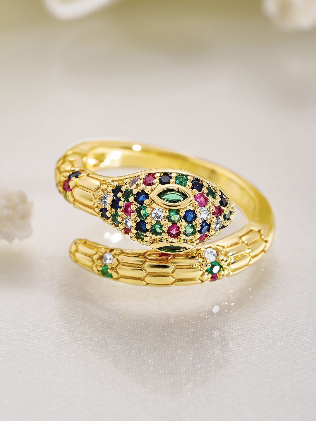 Dhiyona RJ Women's 22K Gold Plated Cubic Zirconia-Studded Adjustable Finger Ring
