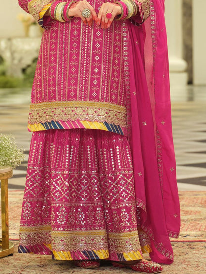 Dhiyona IE Women Ethnic Motifs Embroidered Regular Sequinned Kurta Set With Dupatta