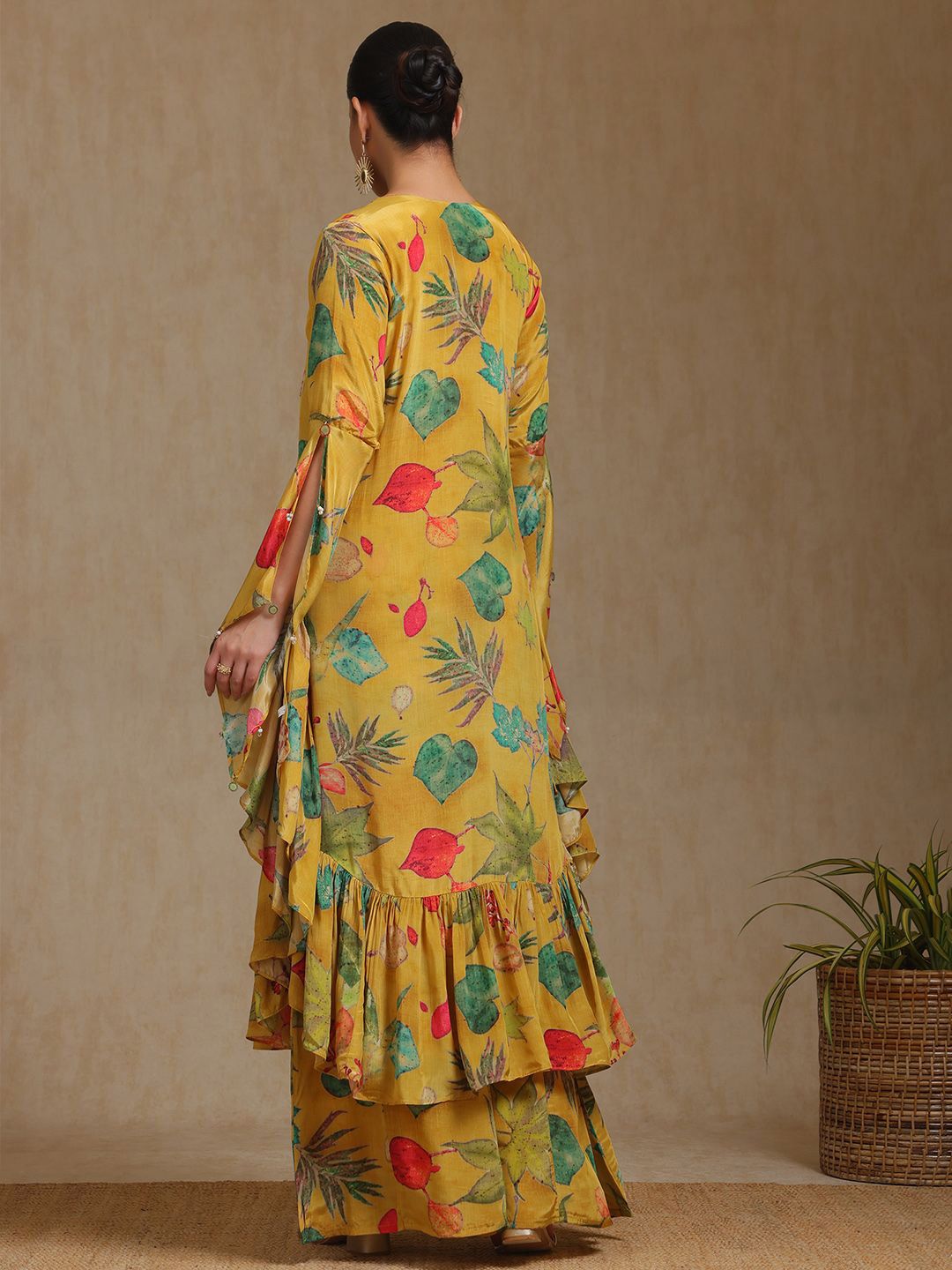 Dhiyona SO Women's Floral Printed Beads And Stones A-Line Kurta With Palazzos