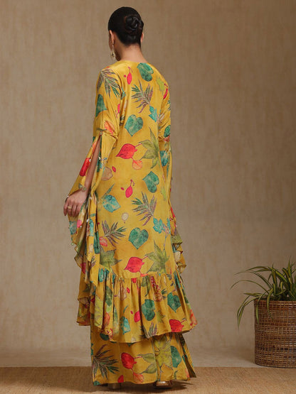 Dhiyona SO Women's Floral Printed Beads And Stones A-Line Kurta With Palazzos