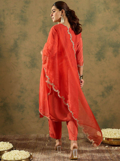 Ethnic Motifs Embroidered Kurta With Trousers & Dupatta