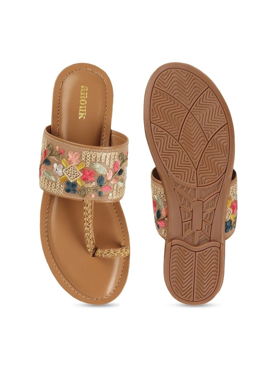 Dhiyona AK Women Ethnic Open Toe Flats with Embroidered