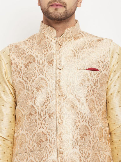 Men's Maroon Silk Blend Straight Jacket  Kurta and Pyjama Set
