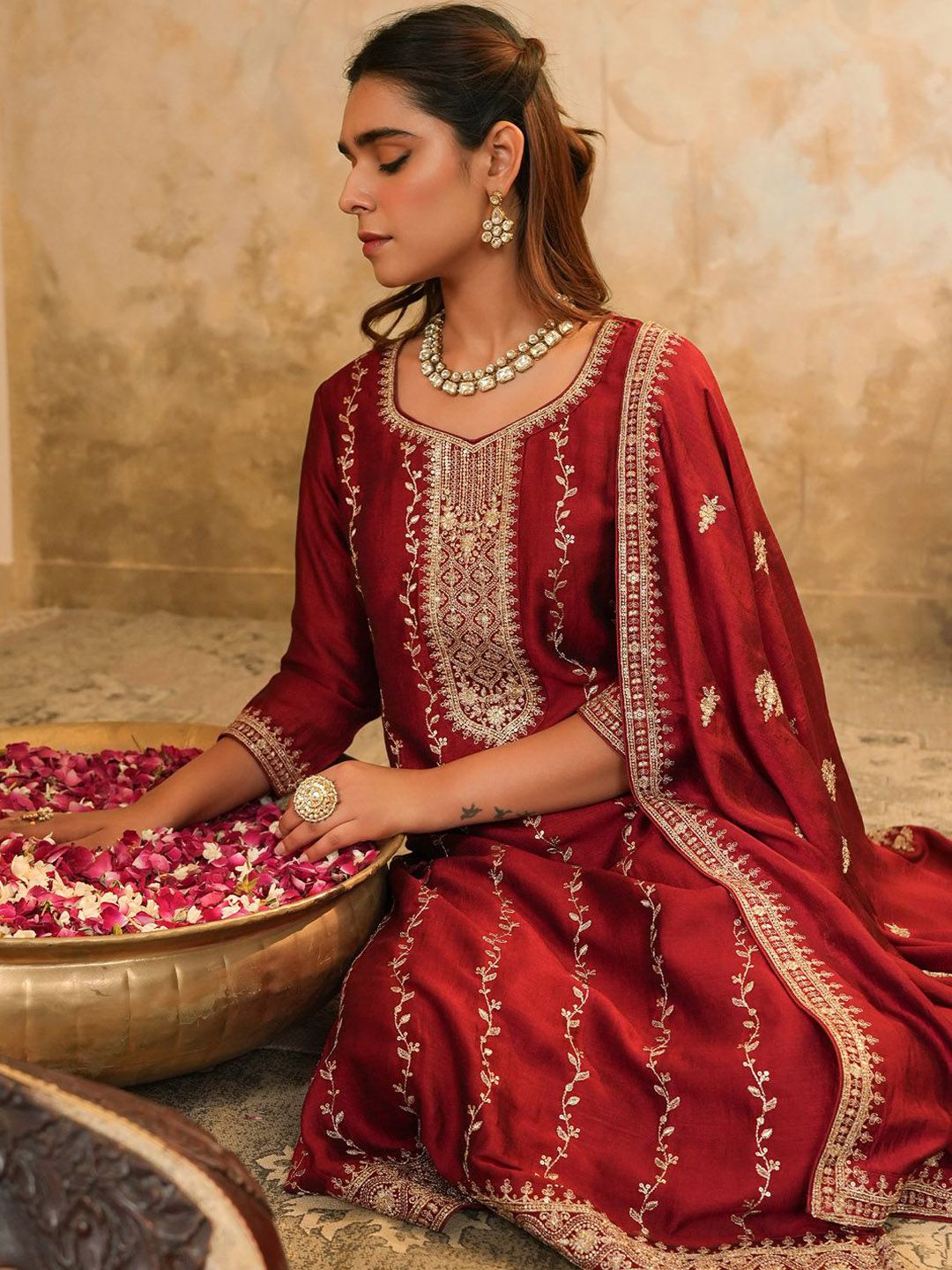 Women Ethnic Motifs Embroidered Sequinned Kurta with Trousers & Dupatta