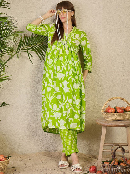 Dhiyona IE Printed V-Neck Pure Cotton Tunic With Trouser