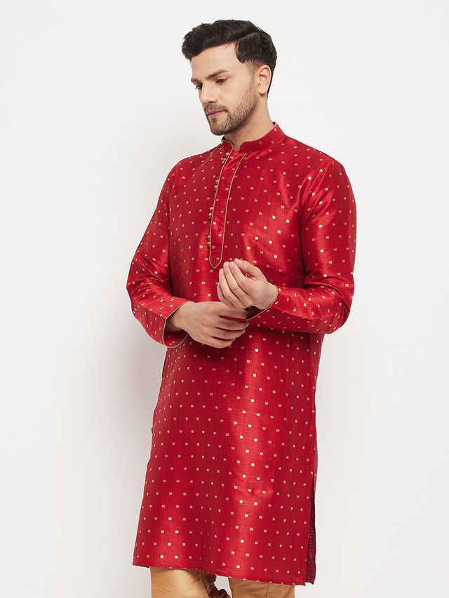 Men's Maroon Silk Blend Straight Kurta Pyjama Set