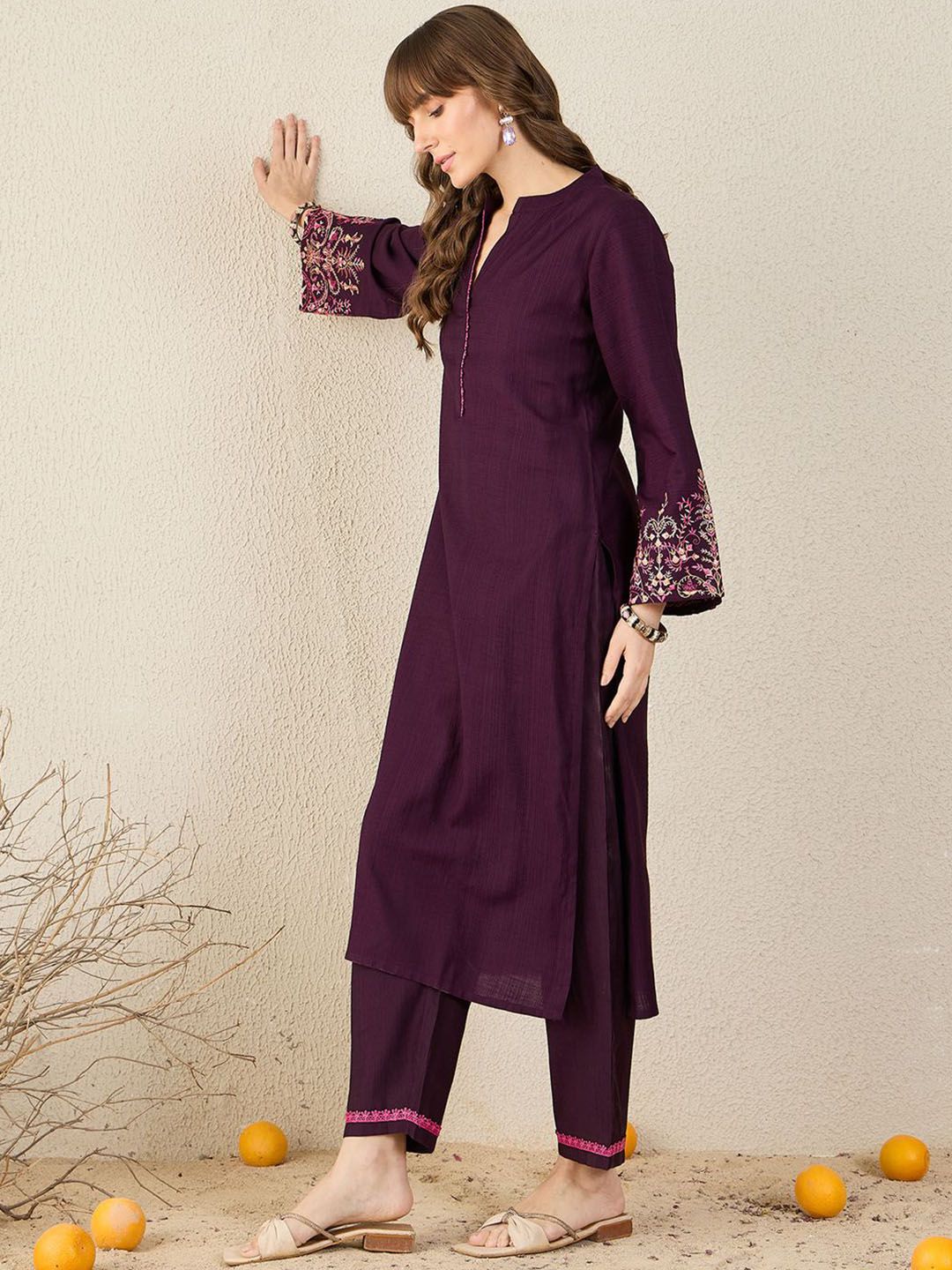 Dhiyona IE Embroidered Mandarin Collar Tunic With Trouser