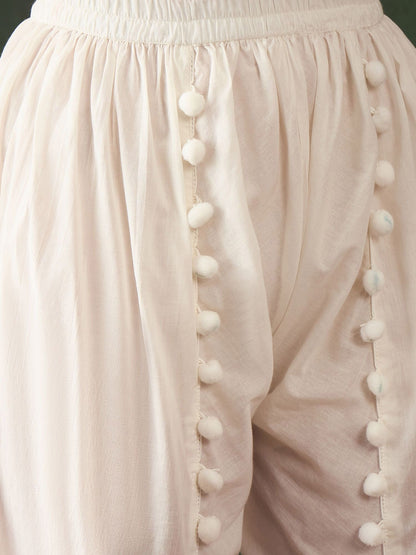 Dhiyona SN Women's Blue Floral Printed Mirror Work Pure Cotton Kurta With Dhoti Pant & Dupatta