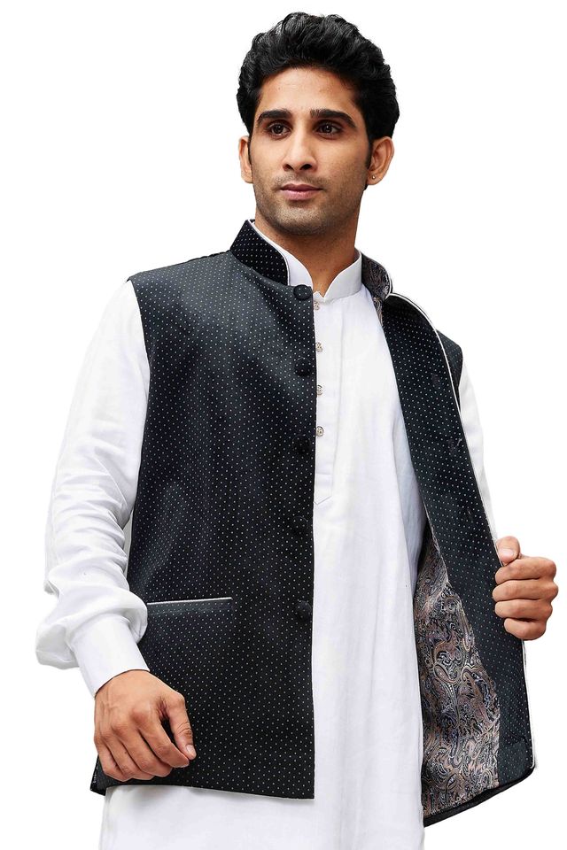 Men's Black Velvet Straight Nehru Jacket
