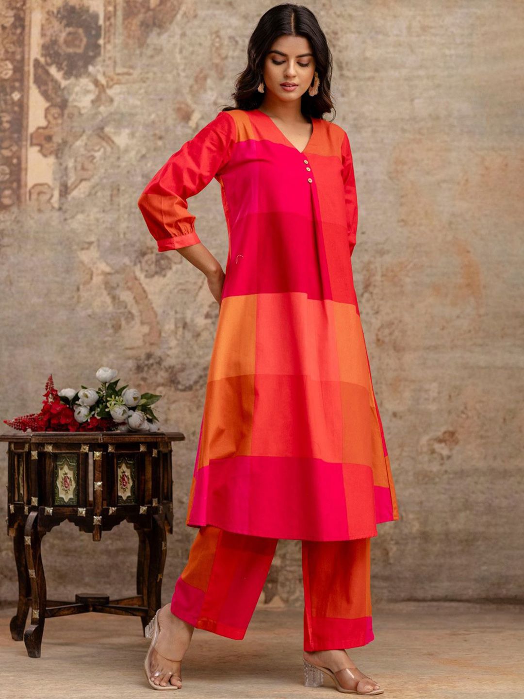 Dhiyona IE Embroidered Top With Palazzos Co-Ords