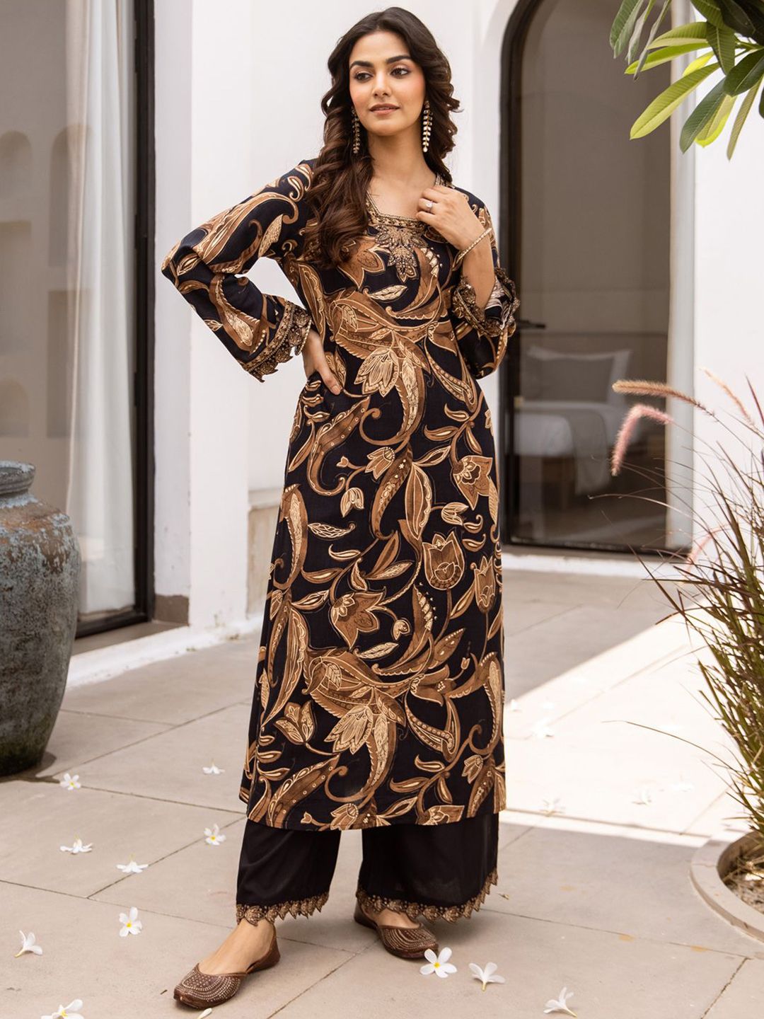 Dhiyona IE Printed V Neck Tunic & Palazzo