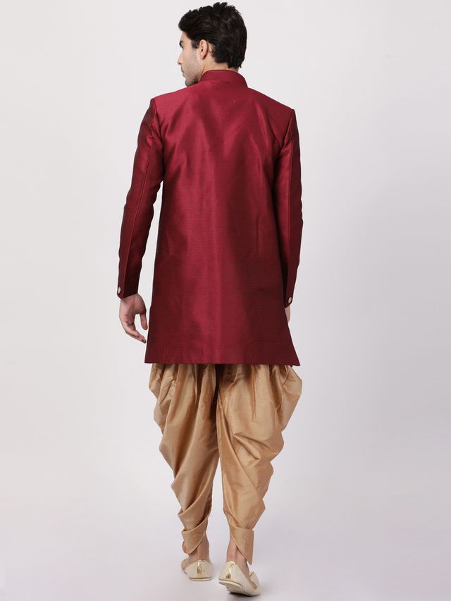 Men's Maroon Silk Blend Straight Sherwani Set