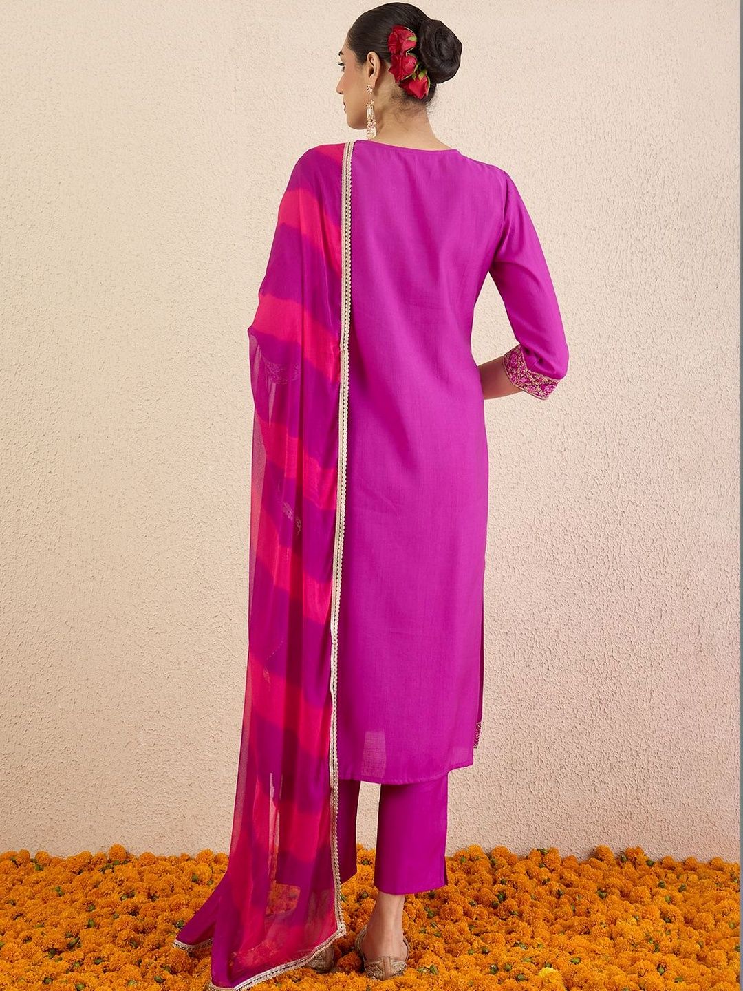 Women Ethnic Motifs Embroidered Regular Thread Work Kurta with Trousers & With Dupatta