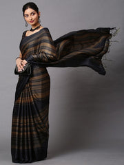 Women's Poly Georgette Black Solid Designer Saree With Blouse Piece