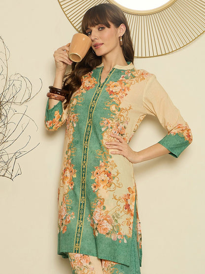 Women Floral Printed Regular Sequinned Kurta with Palazzos