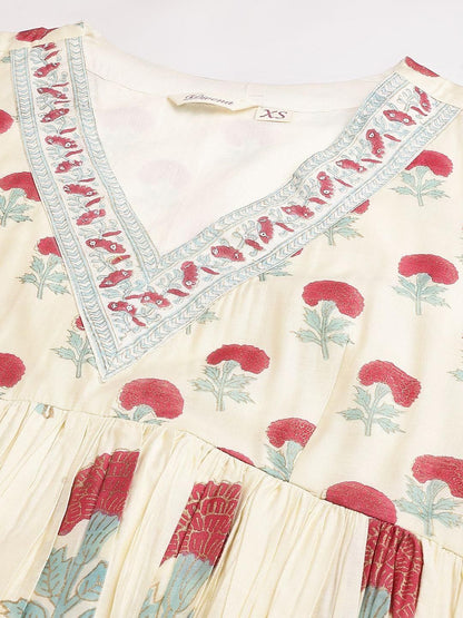 Dhiyona KL Women Floral Printed Pleated Sequinned Chanderi Cotton Kurta Set