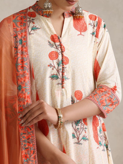 Women's Floral Printed Regular Pure Cotton Kurta with Palazzos & With Dupatta