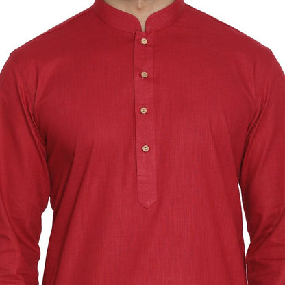 Men's Maroon Cotton Linen Straight Kurta Pyjama Set