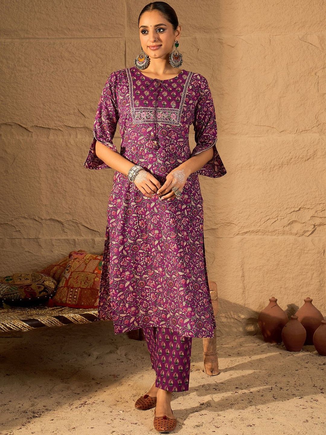 Floral Printed Kurta With Trouser & With Dupatta