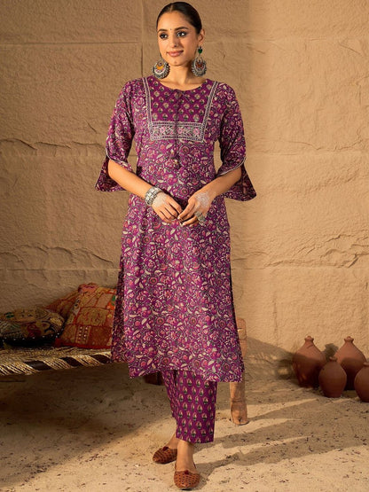 Floral Printed Kurta With Trouser & With Dupatta