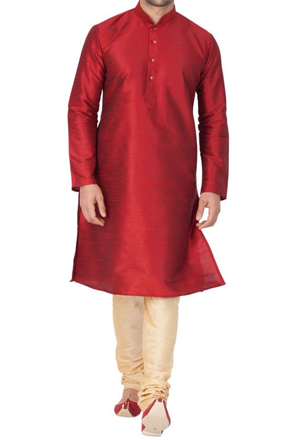 Men's Maroon Silk Blend Straight Kurta Pyjama Set