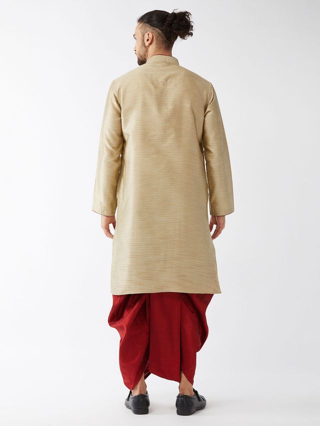 Men's Beige Silk Blend Straight Kurta and Dhoti Set