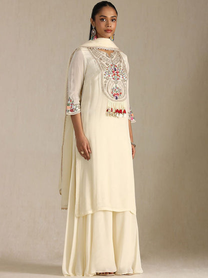 Dhiyona SO Women's Women Ethnic Motifs Embroidered Regular Thread Work Kurta with Palazzos & With Dupatta