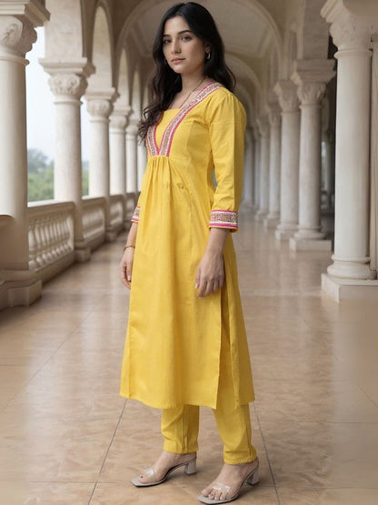 Women Ethnic Motifs Embroidered Empire Gotta Patti A-Line Kurta with Trouser