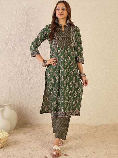Women Ethnic Motifs Printed Regular Pure Cotton Kurta with Trousers