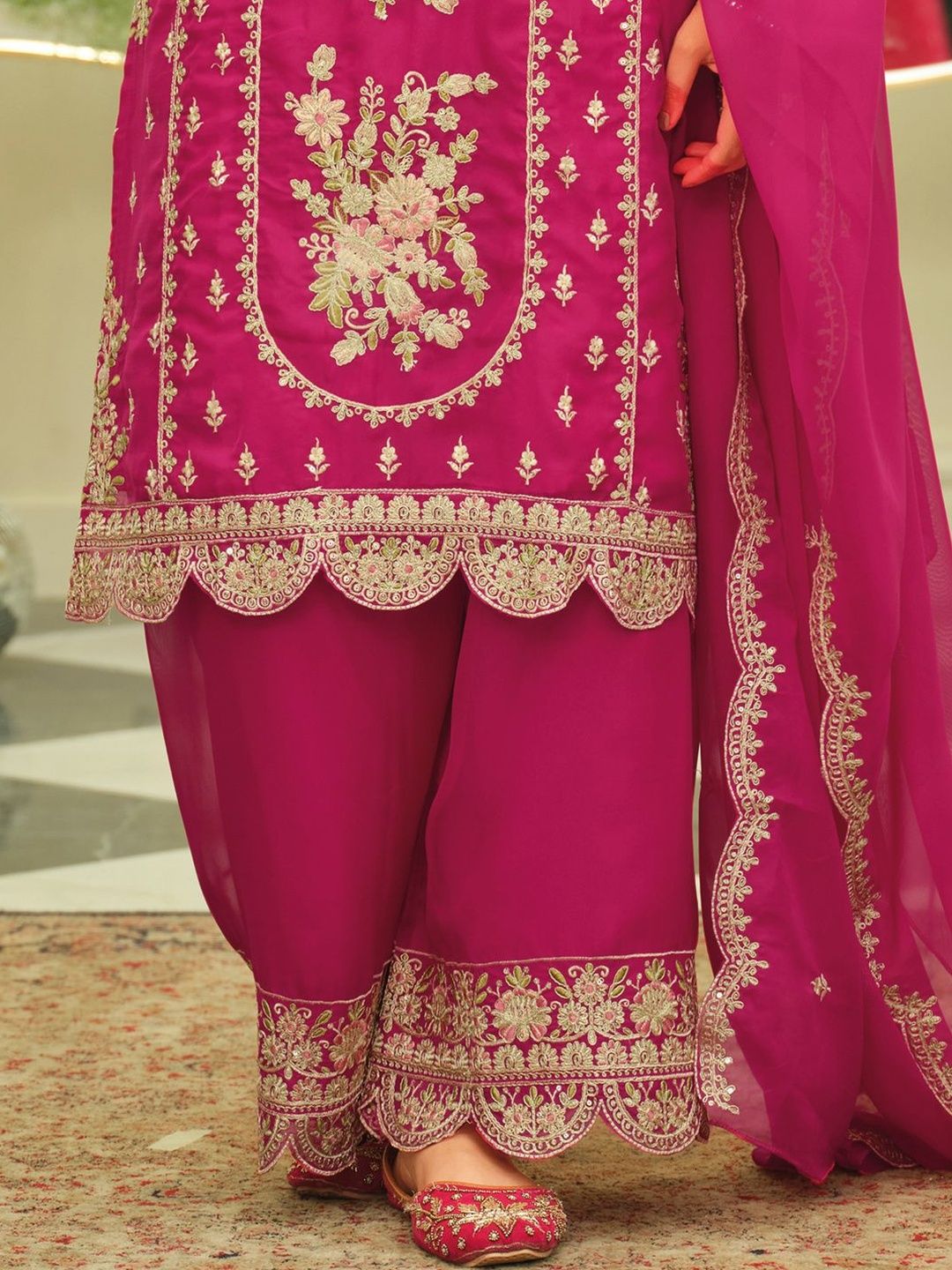 Ethnic Motifs Embroidered Thread Work Kurta With Patiala & Dupatta