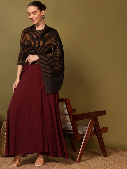 Dhiyona PA Striped Woven Design Woollen Reversible Shawl