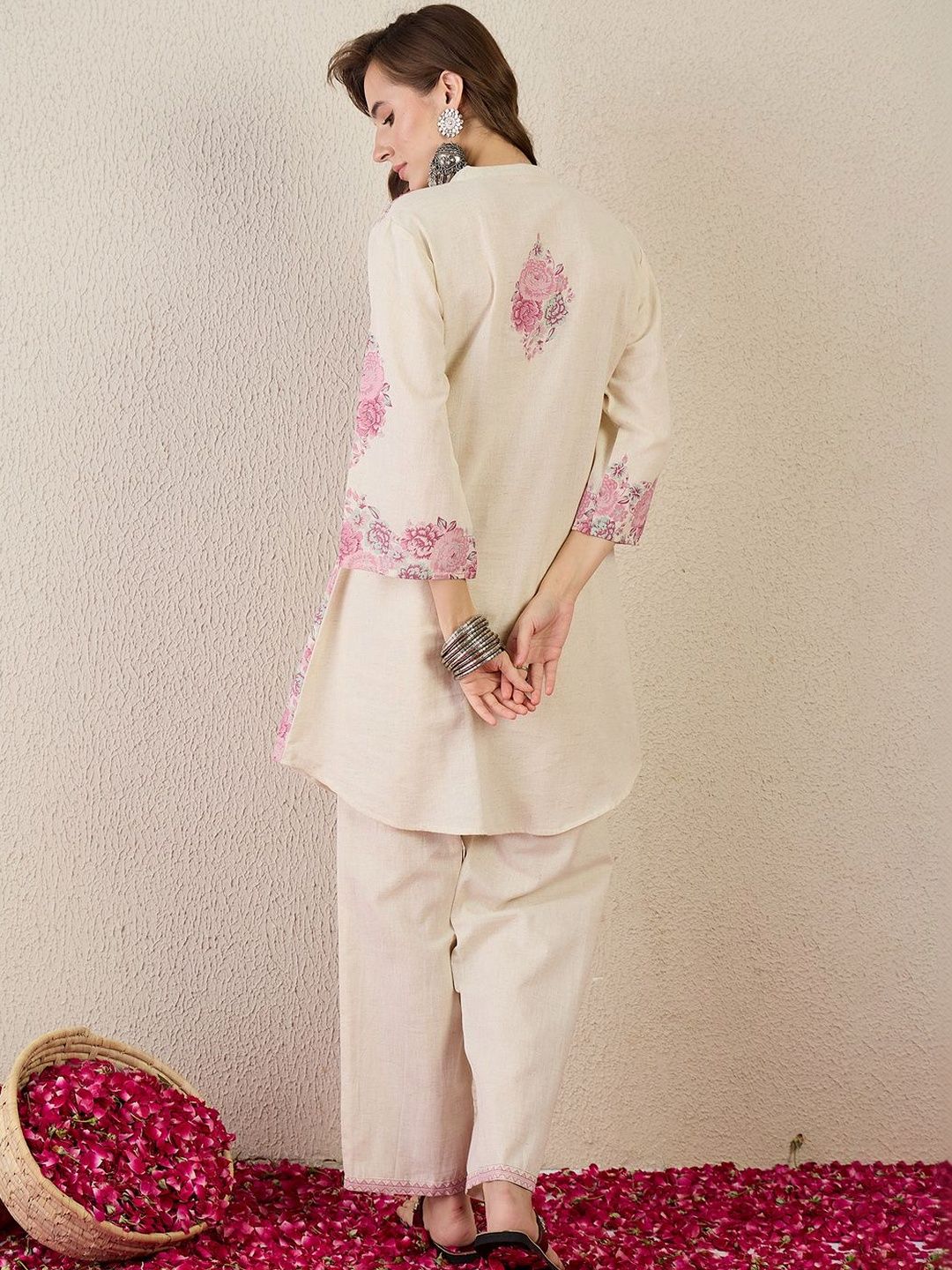 Women Floral Printed Regular Mirror Work Pure Cotton Kurta with Trousers