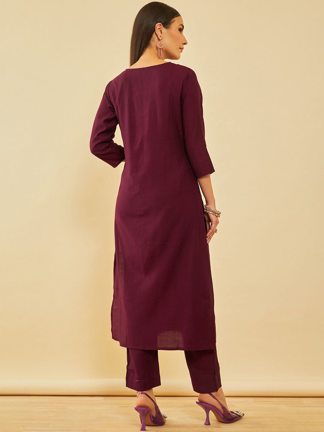 Dhiyona SO Women's Floral Regular Zardozi Kurta with Trousers