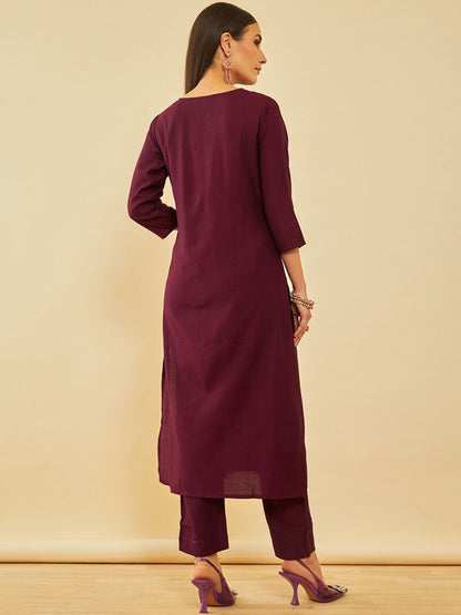 Dhiyona SO Women's Floral Regular Zardozi Kurta with Trousers