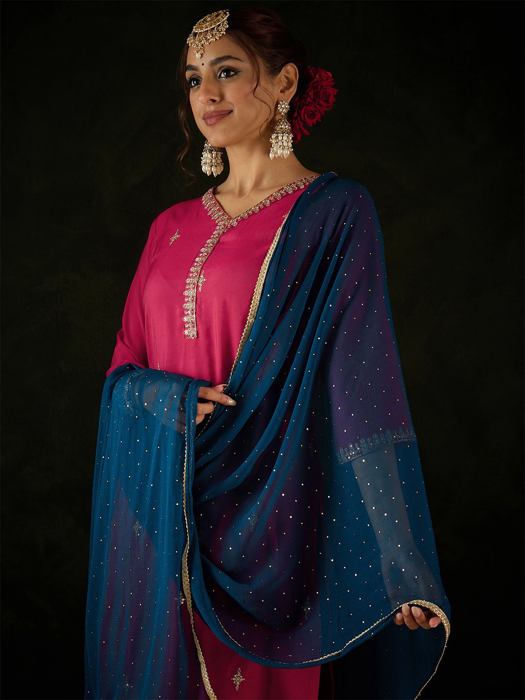 Dhiyona IE Women Ethnic Motifs Embroidered Regular Kurta with Trousers & With Dupatta