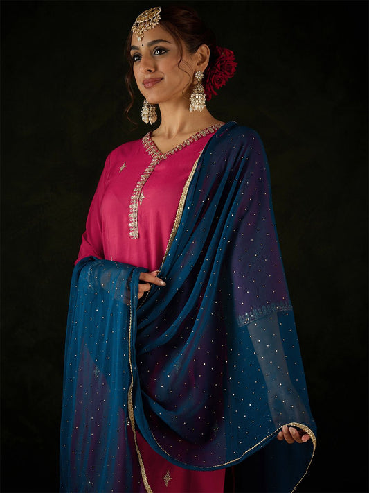 Dhiyona IE Women Ethnic Motifs Embroidered Regular Kurta with Trousers & With Dupatta