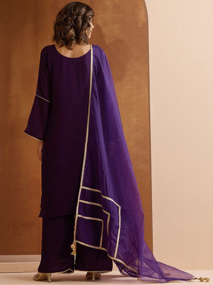 Dhiyona IS Women's Floral Embroidered Yoke Design Notch Neck Kurta With Palazzos And Dupatta