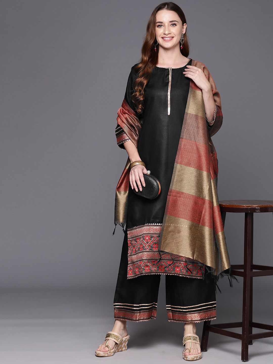 Dhiyona IE Women Ethnic Motifs Regular Gotta Patti Liva Kurta with Palazzos & With Dupatta