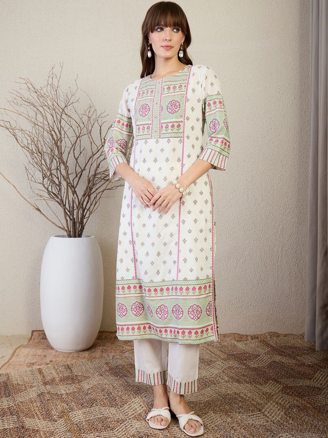 Women Ethnic Motifs Printed Cotton Kurta with Trousers & Dupatta