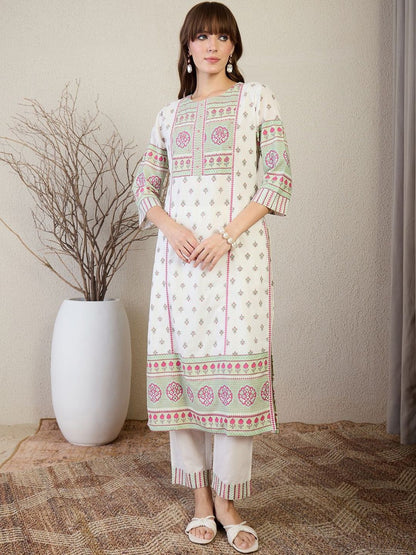 Women Ethnic Motifs Printed Cotton Kurta with Trousers & Dupatta