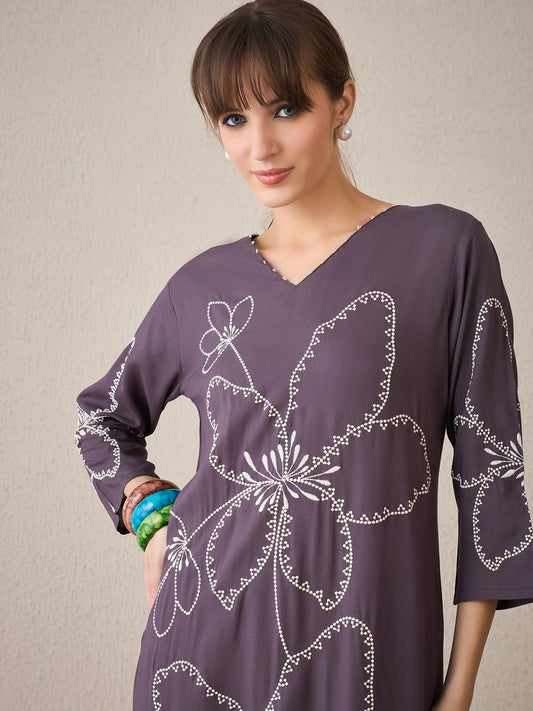 Dhiyona IE Women Floral Embroidered Regular Thread Work Kurta with Palazzos