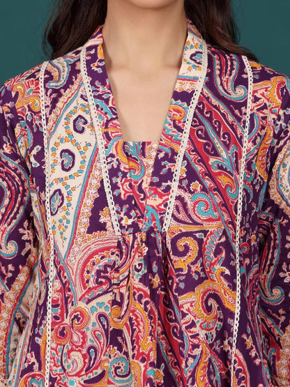 Dhiyona VA Women's Paisley Printed Regular Pure Cotton Kurta with Trousers